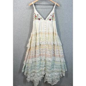 Fillyboo White Ruffle Tiered Ribbon Sky Maxi Dress Marshmello Ombre NWT Womens L